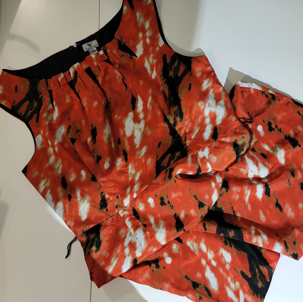 Worthington Sz 16 Knee Length Dress Black Red Tan White Cutout Neckline - Picture 7 of 7